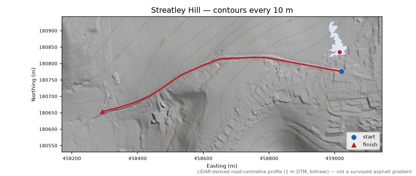 Streatley Hill LiDAR hillshade map with contours