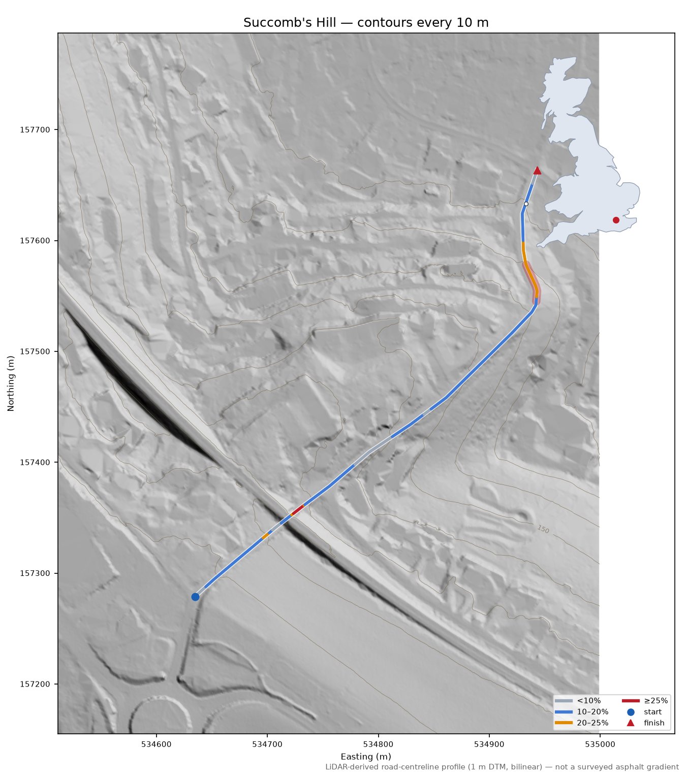 Succomb's Hill LiDAR hillshade map with contours
