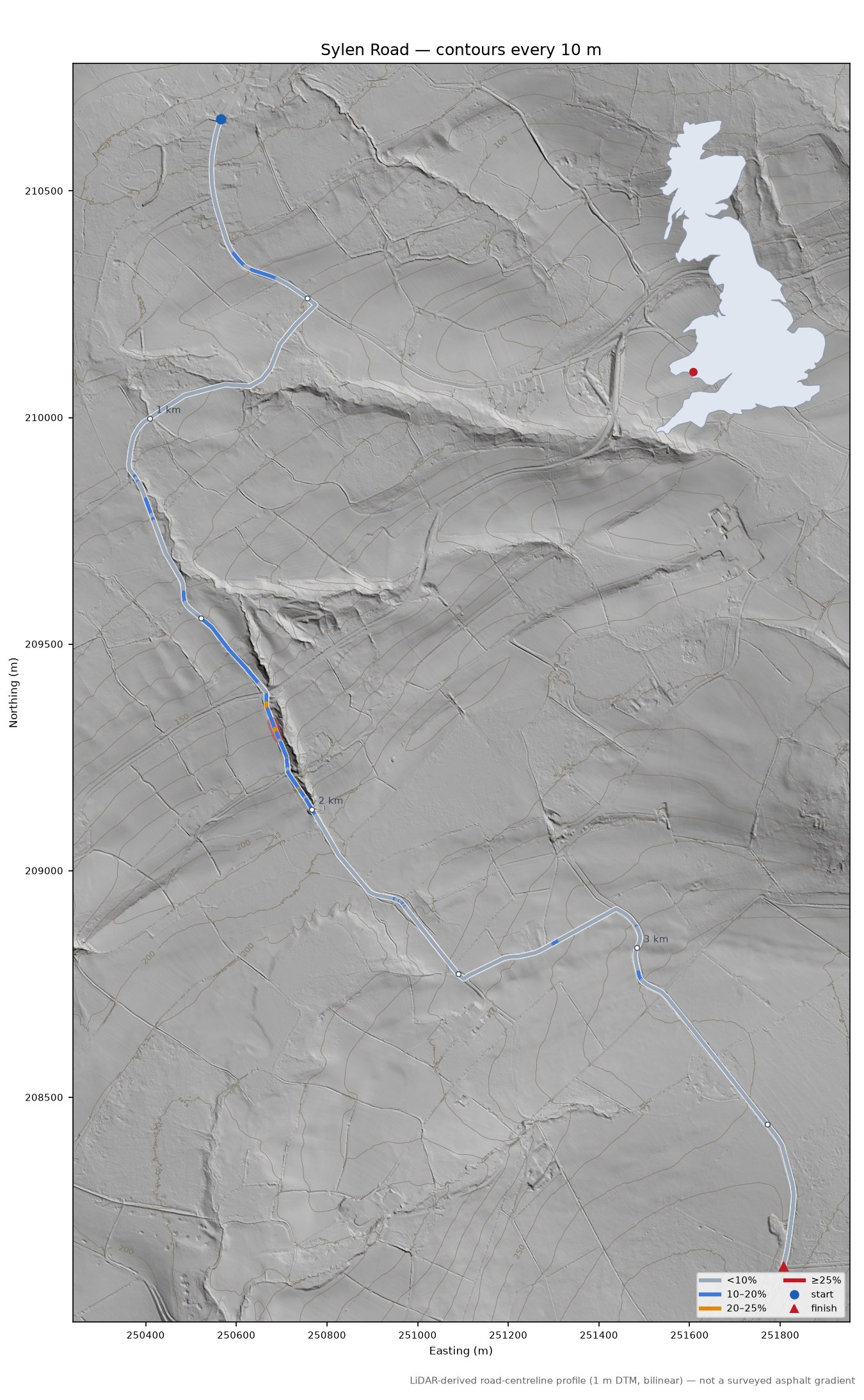Sylen Road LiDAR hillshade map with contours