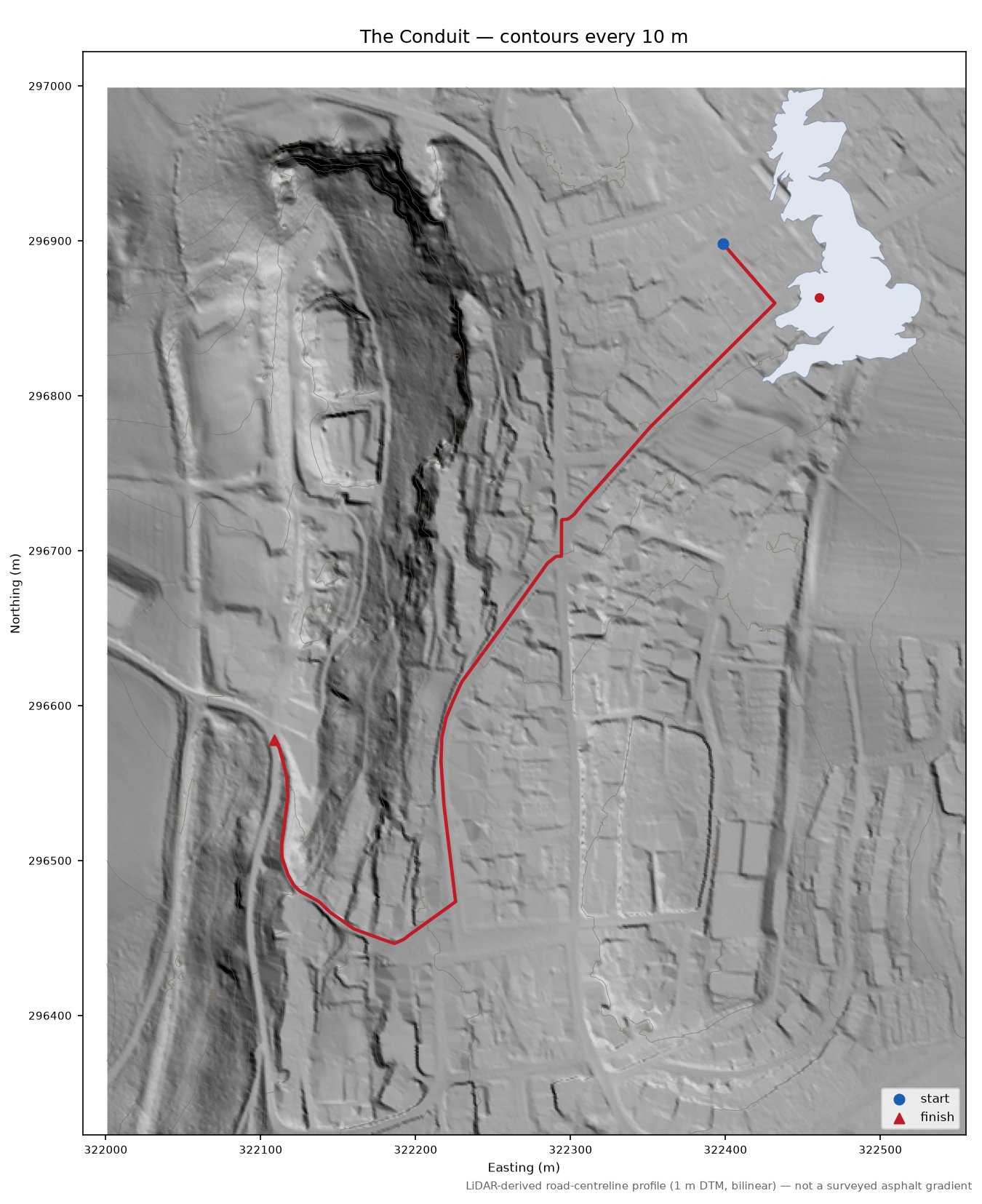 The Conduit LiDAR hillshade map with contours