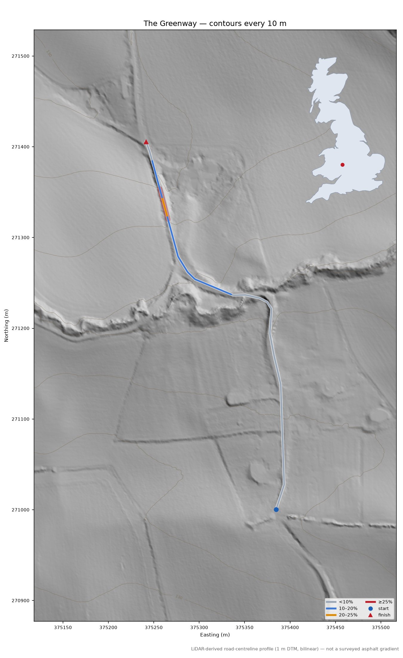 The Greenway LiDAR hillshade map with contours