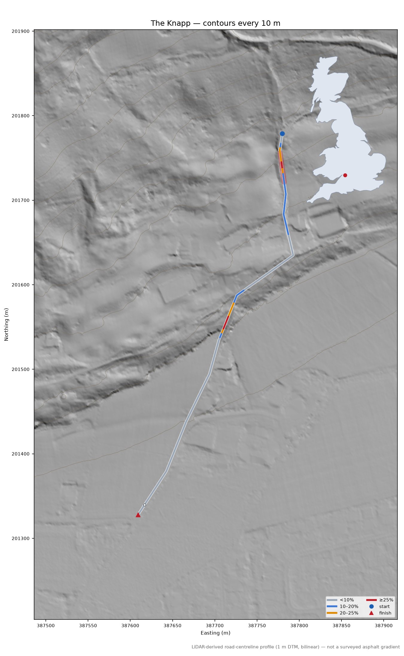 The Knapp LiDAR hillshade map with contours