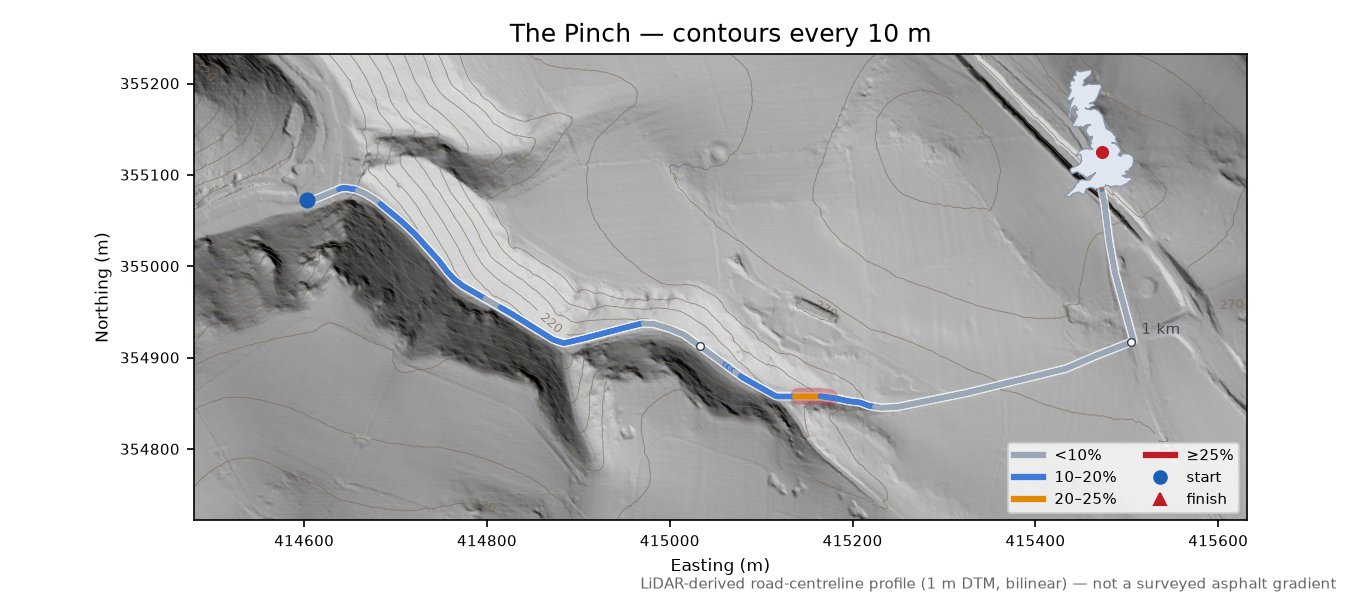 The Pinch LiDAR hillshade map with contours