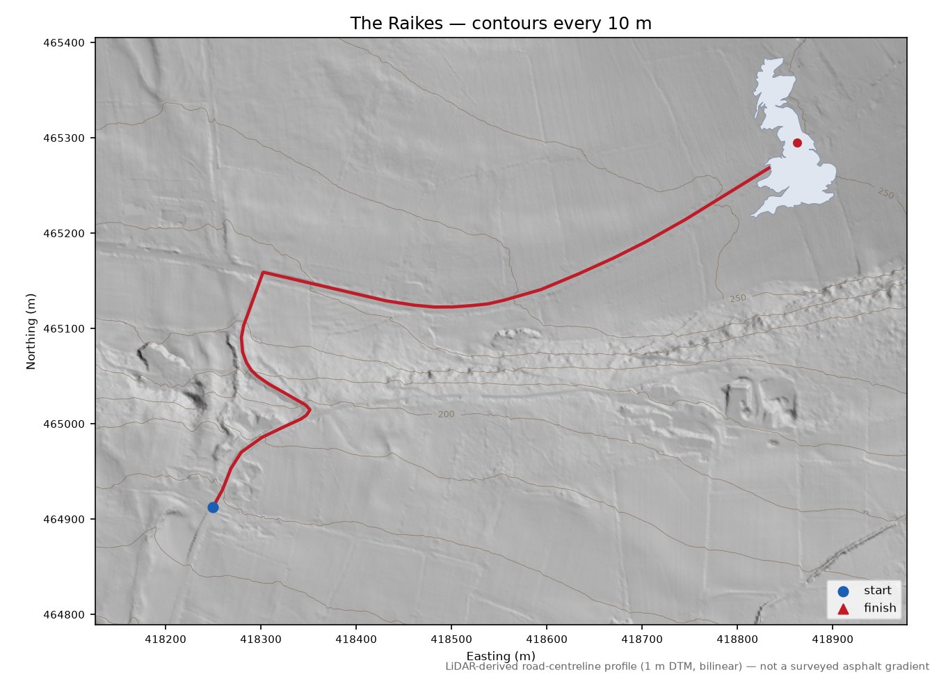 The Raikes LiDAR hillshade map with contours
