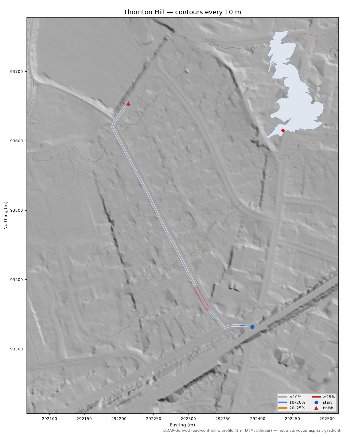 Thornton Hill LiDAR hillshade map with contours