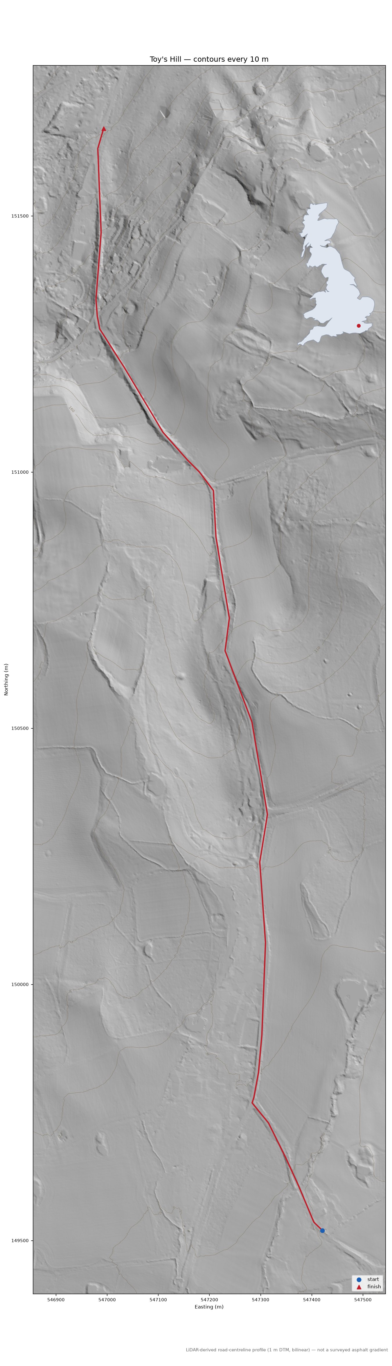 Toy's Hill LiDAR hillshade map with contours