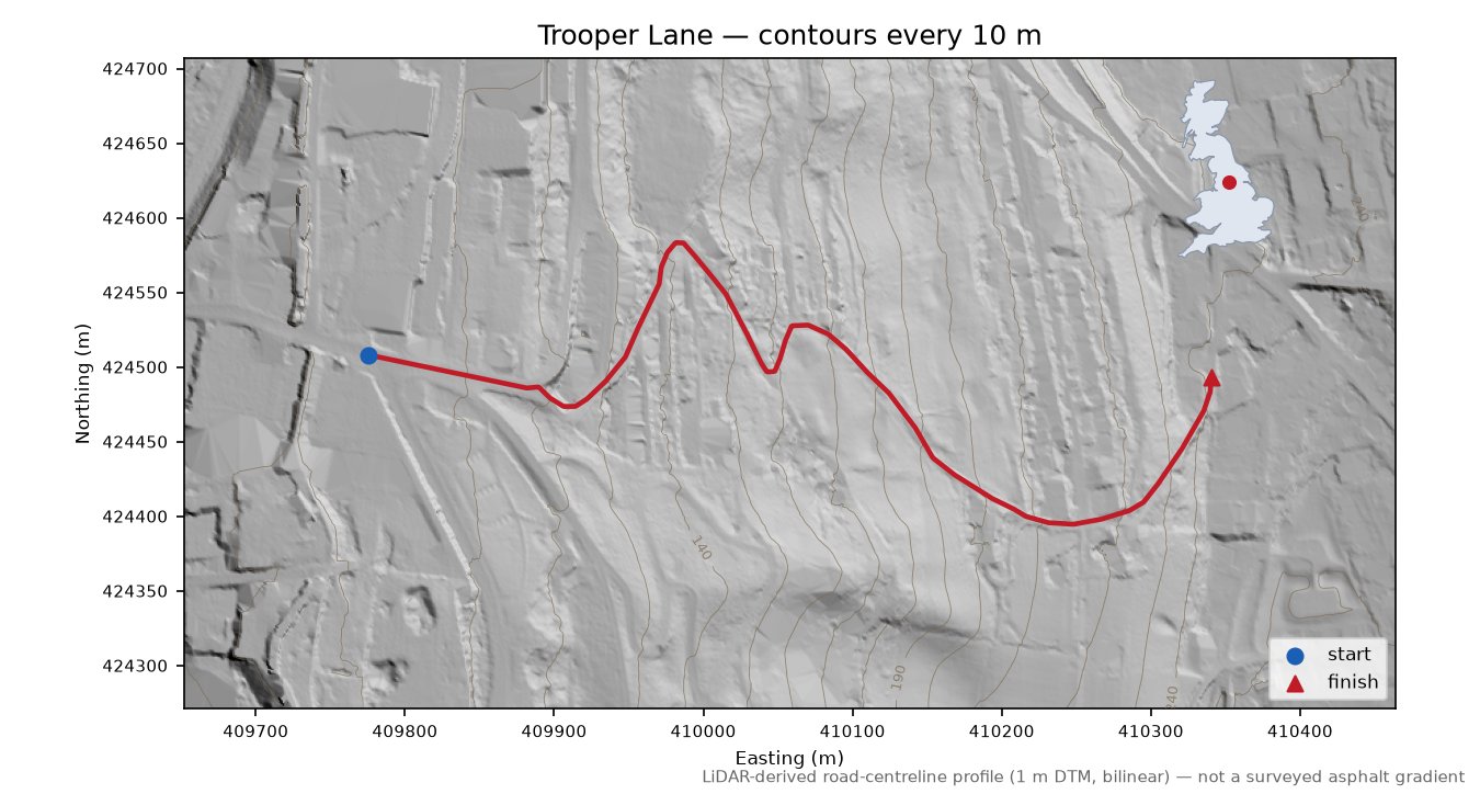 Trooper Lane LiDAR hillshade map with contours