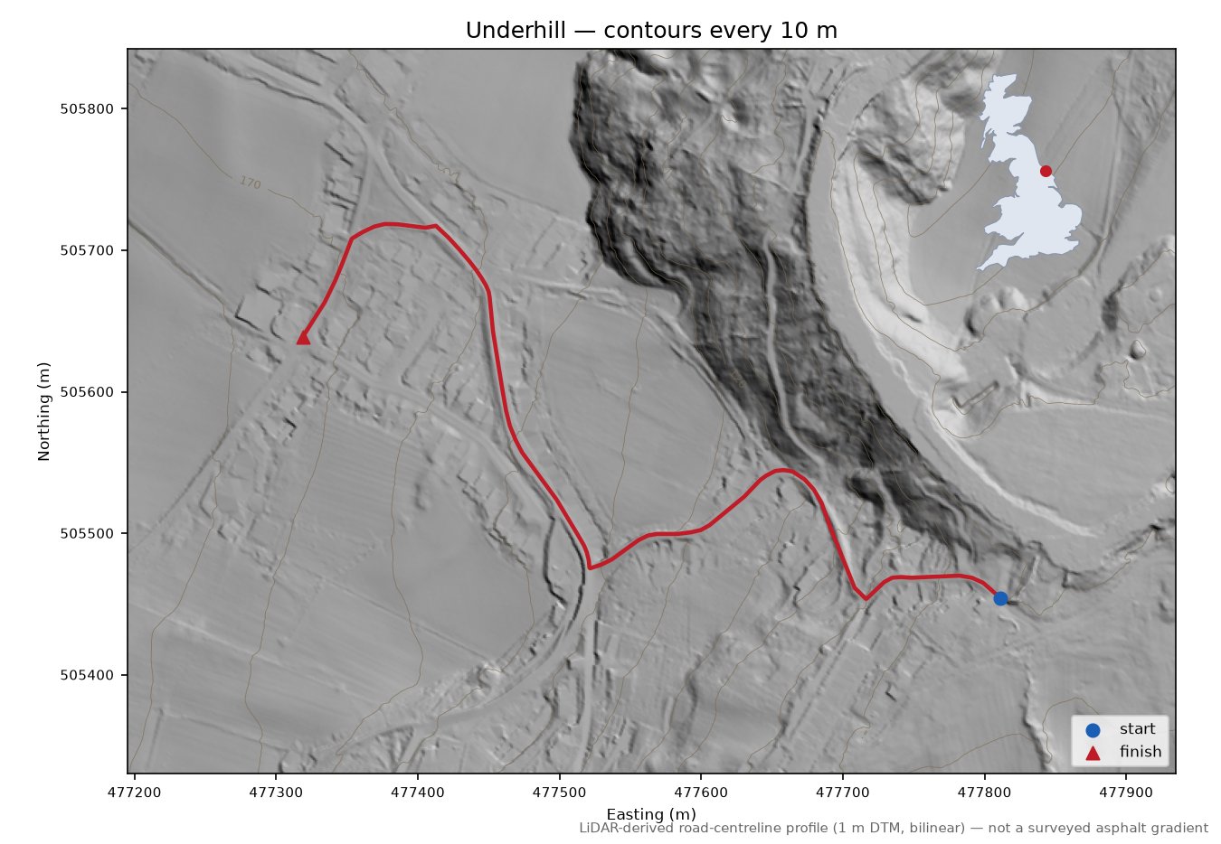Underhill LiDAR hillshade map with contours