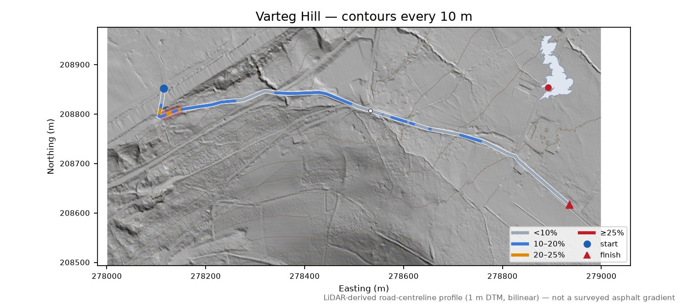 Varteg Hill LiDAR hillshade map with contours