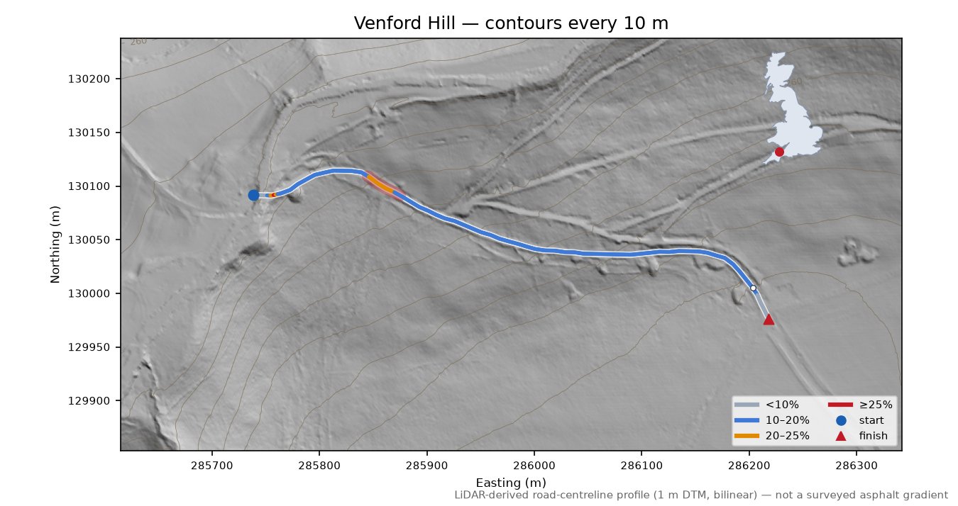 Venford Hill LiDAR hillshade map with contours
