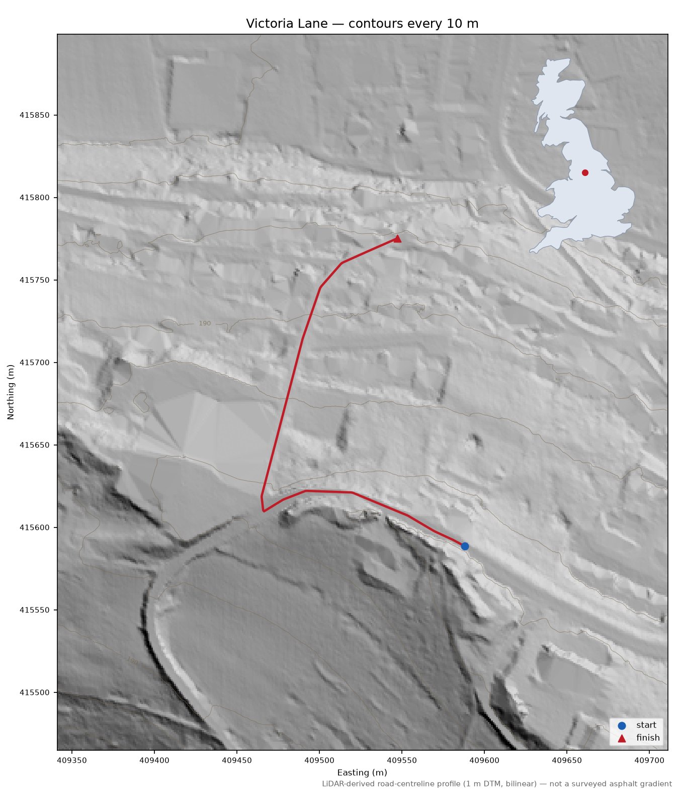 Victoria Lane LiDAR hillshade map with contours