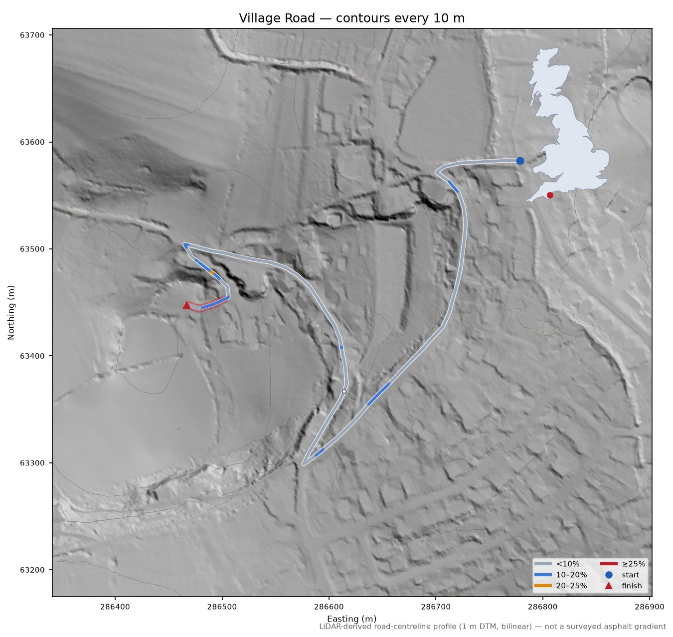 Village Road LiDAR hillshade map with contours