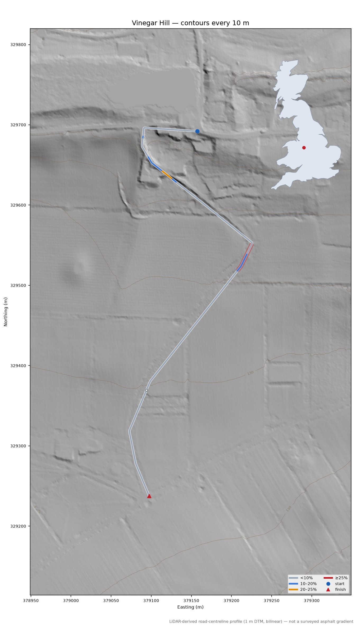 Vinegar Hill LiDAR hillshade map with contours