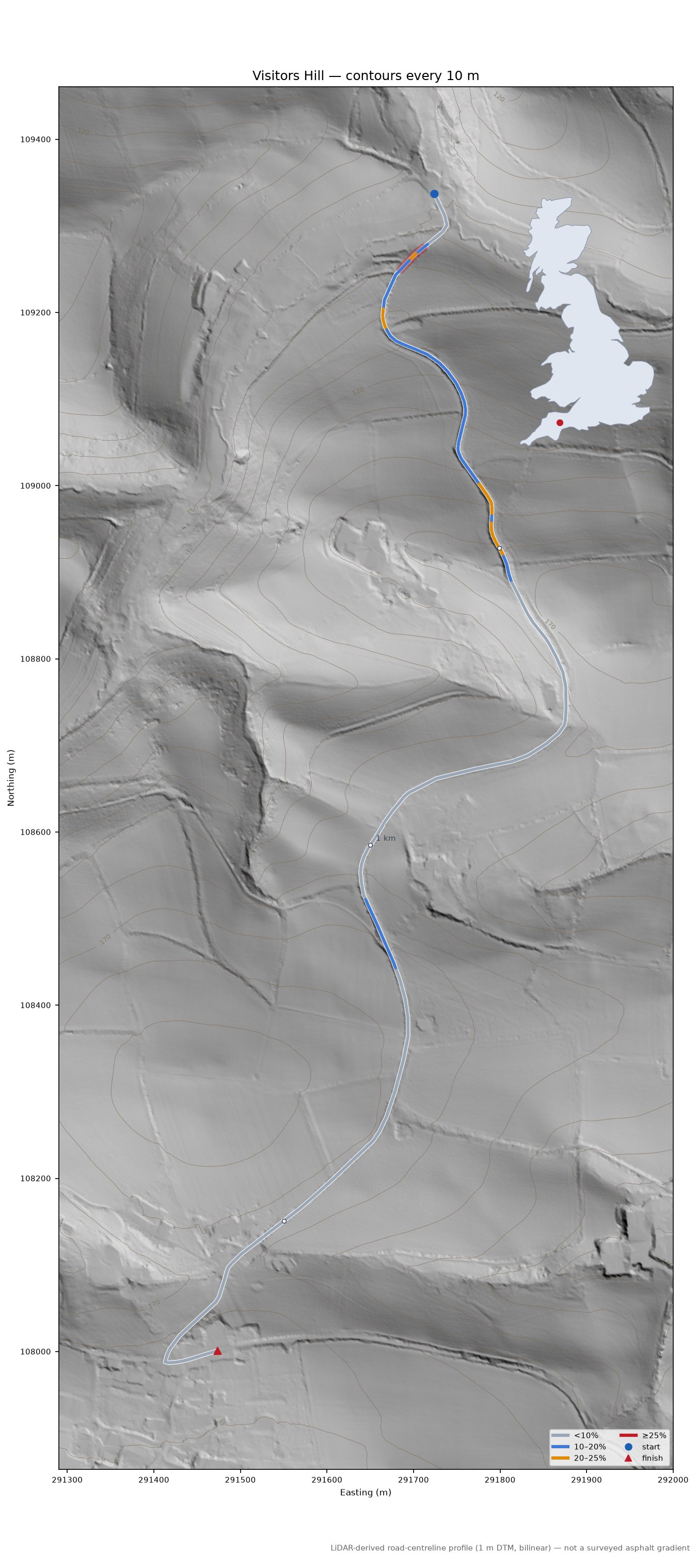 Visitors Hill LiDAR hillshade map with contours