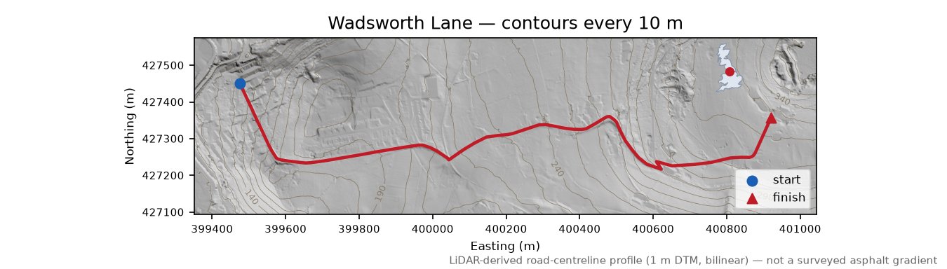 Wadsworth Lane LiDAR hillshade map with contours