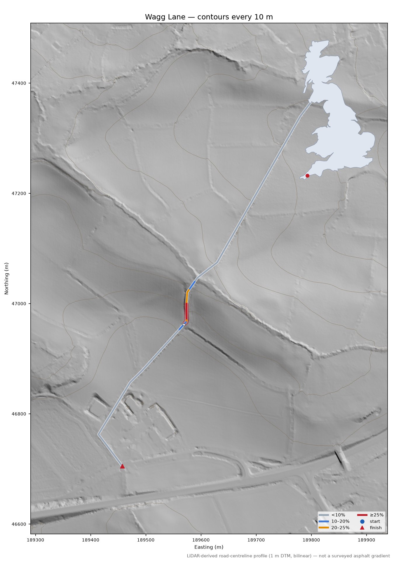 Wagg Lane LiDAR hillshade map with contours