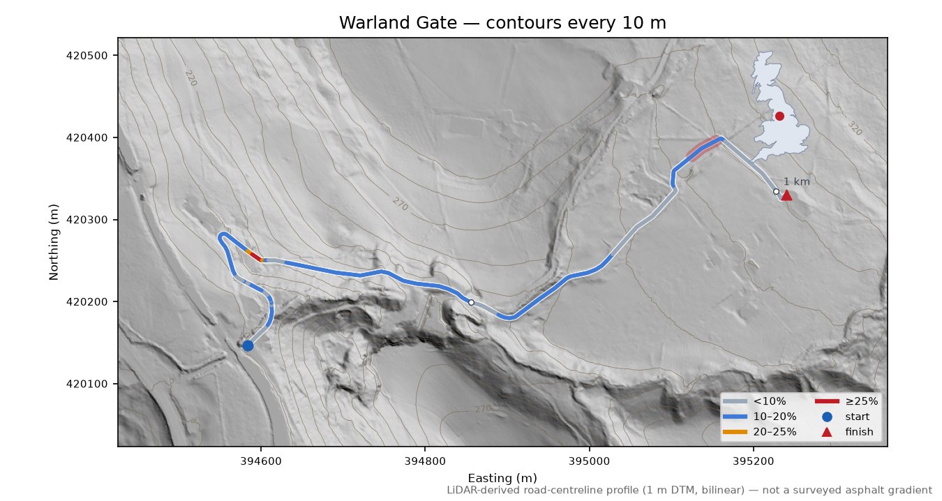 Warland Gate LiDAR hillshade map with contours