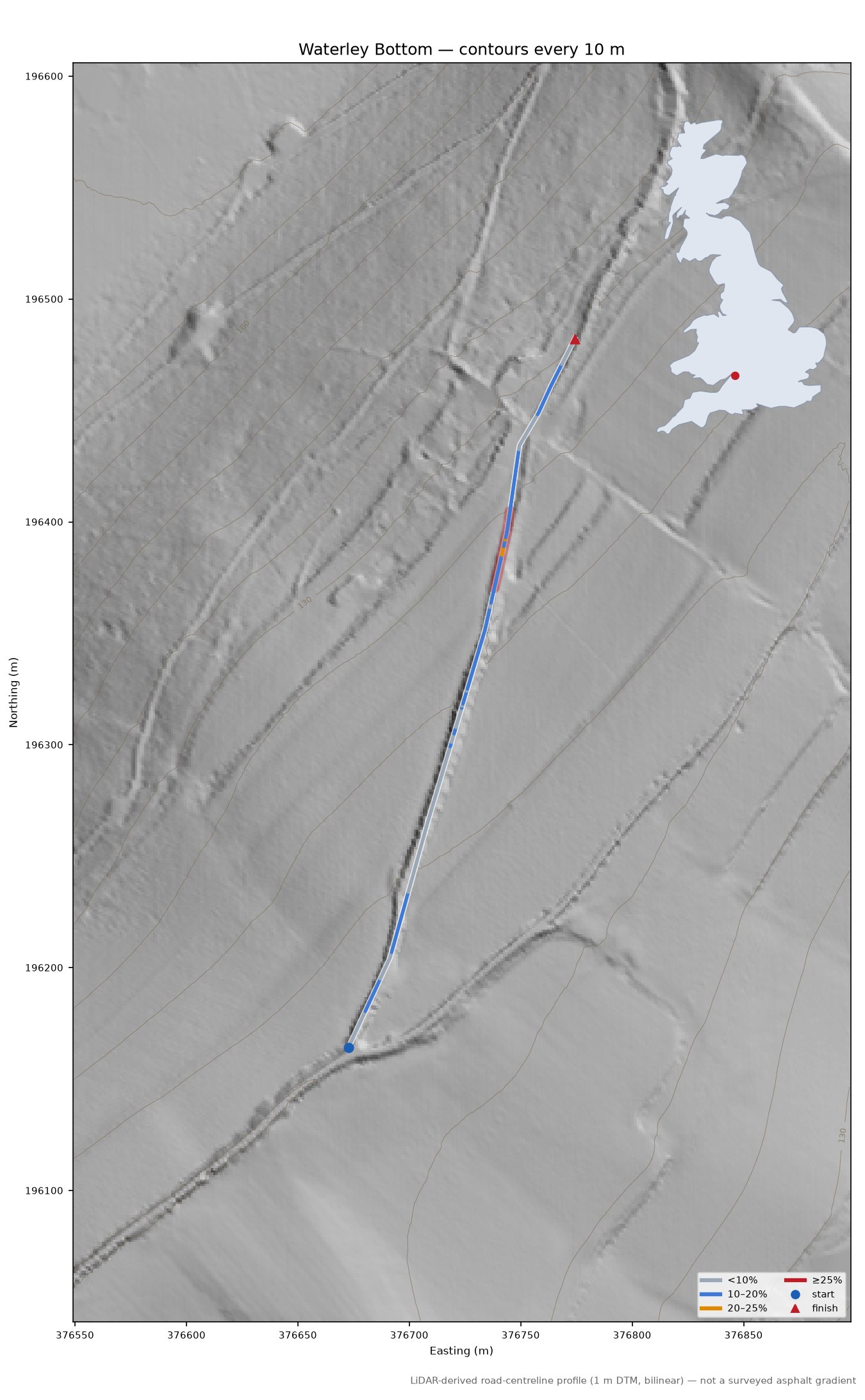 Waterley Bottom LiDAR hillshade map with contours