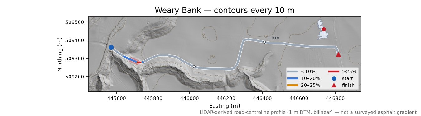 Weary Bank LiDAR hillshade map with contours
