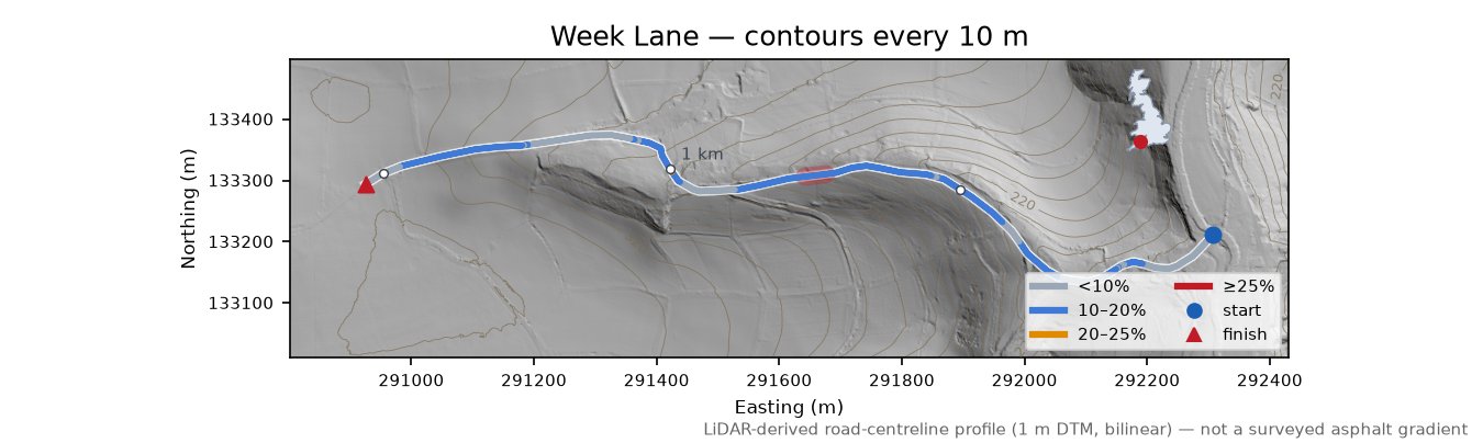 Week Lane LiDAR hillshade map with contours