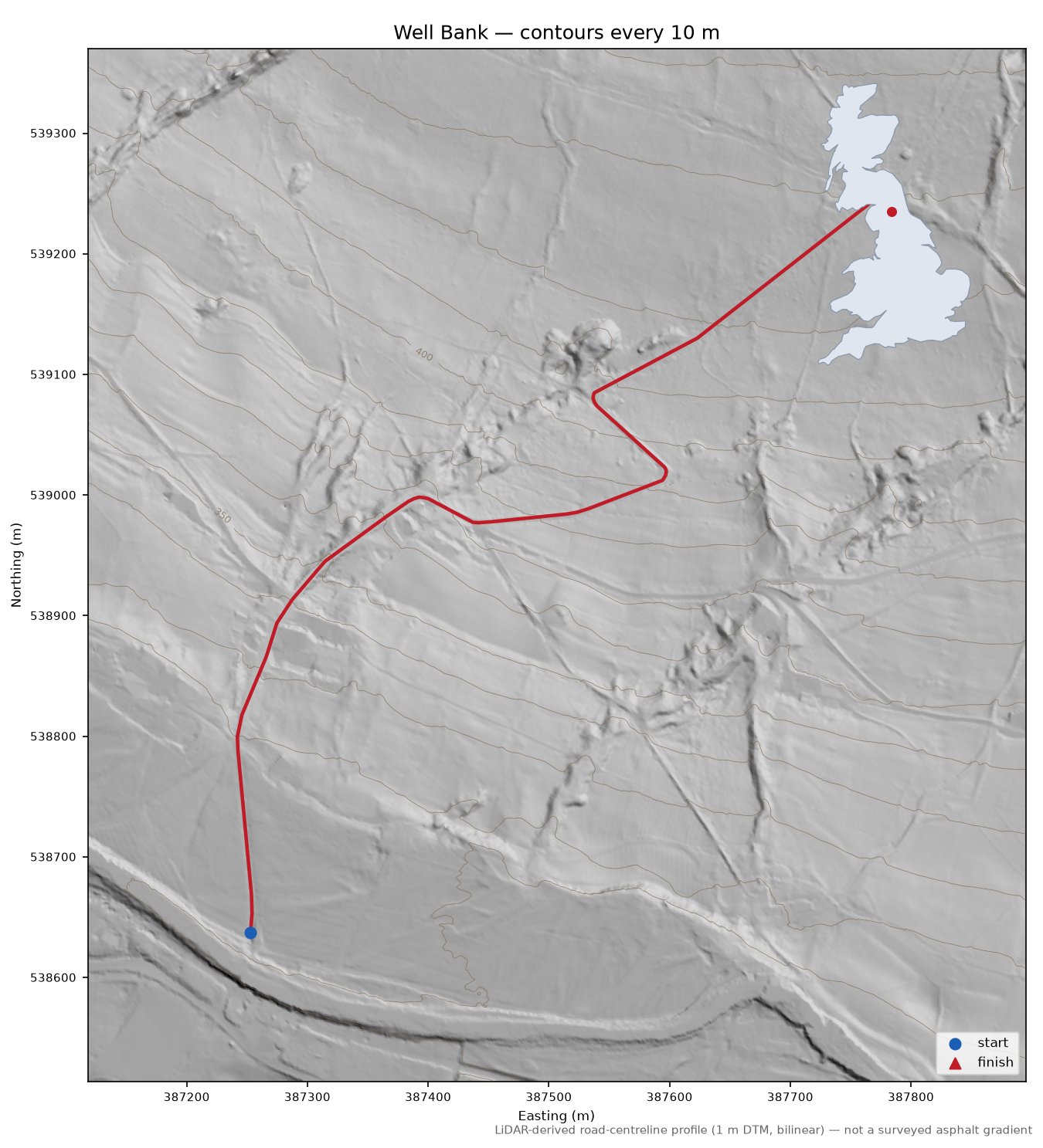 Well Bank LiDAR hillshade map with contours