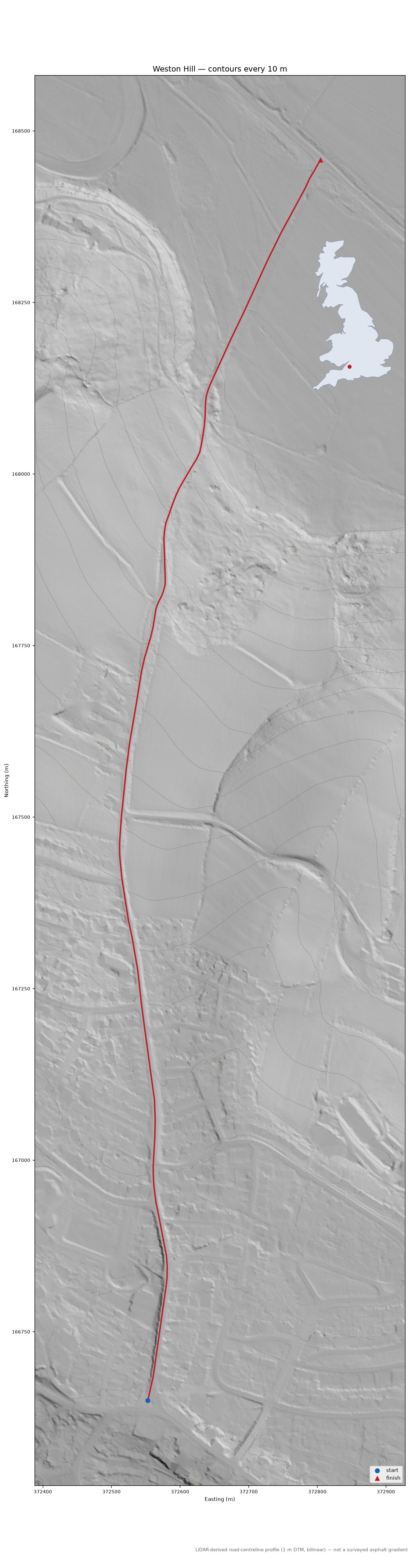 Weston Hill LiDAR hillshade map with contours