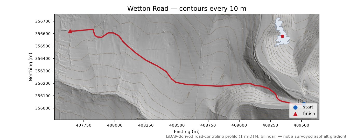 Wetton Road LiDAR hillshade map with contours