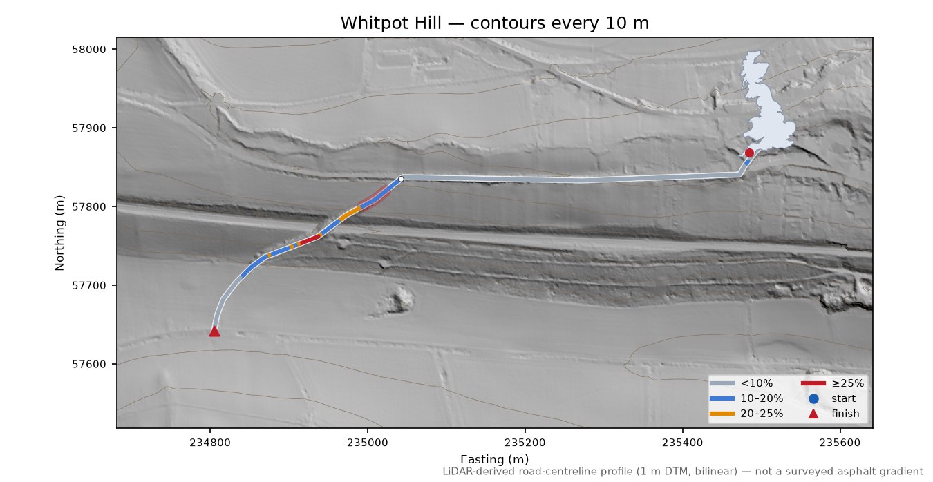 Whitpot Hill LiDAR hillshade map with contours