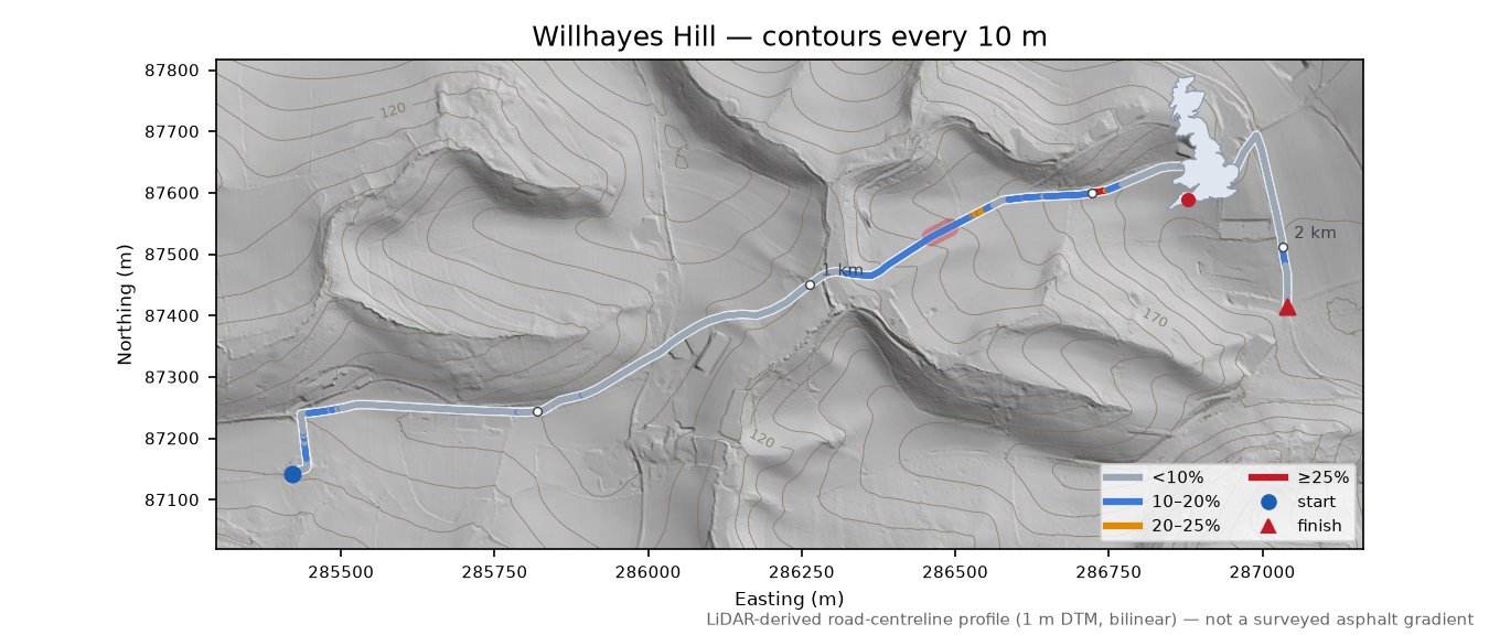 Willhayes Hill LiDAR hillshade map with contours