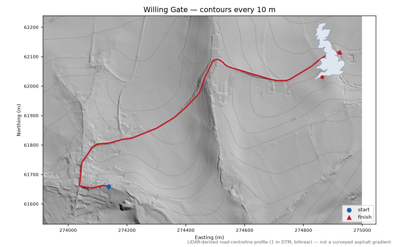 Willing Gate LiDAR hillshade map with contours