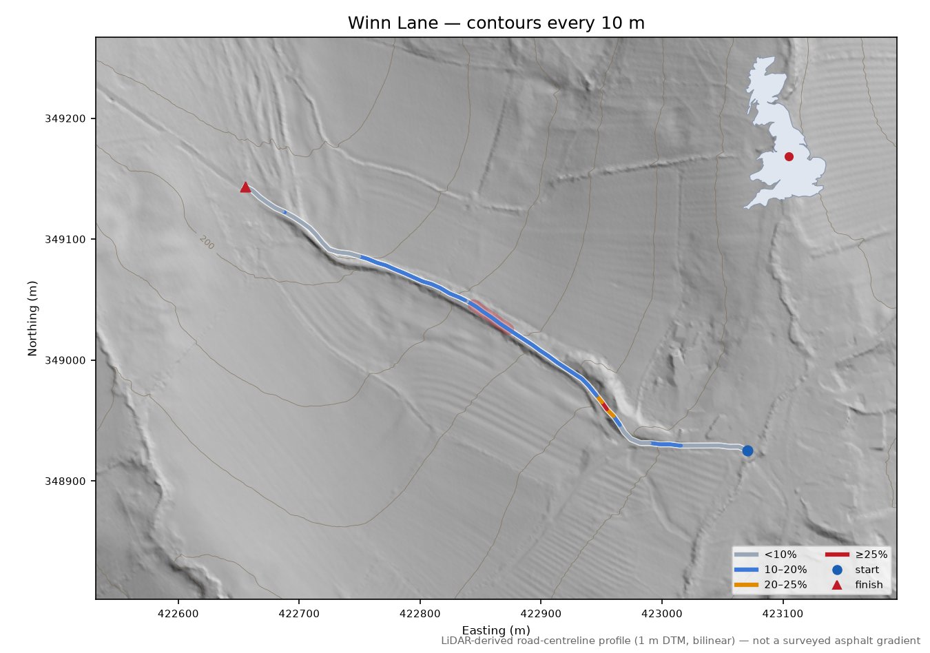 Winn Lane LiDAR hillshade map with contours