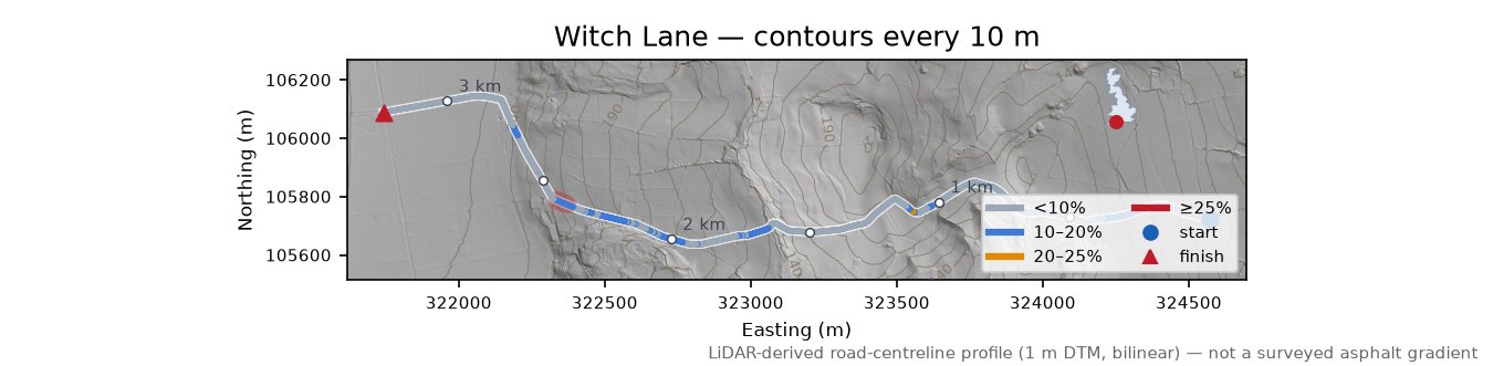 Witch Lane LiDAR hillshade map with contours