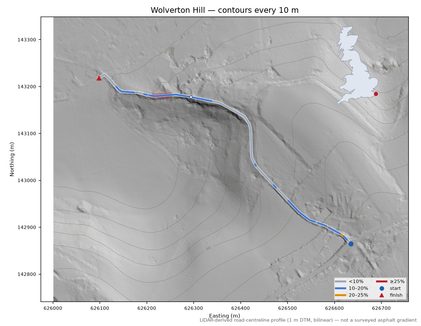 Wolverton Hill LiDAR hillshade map with contours
