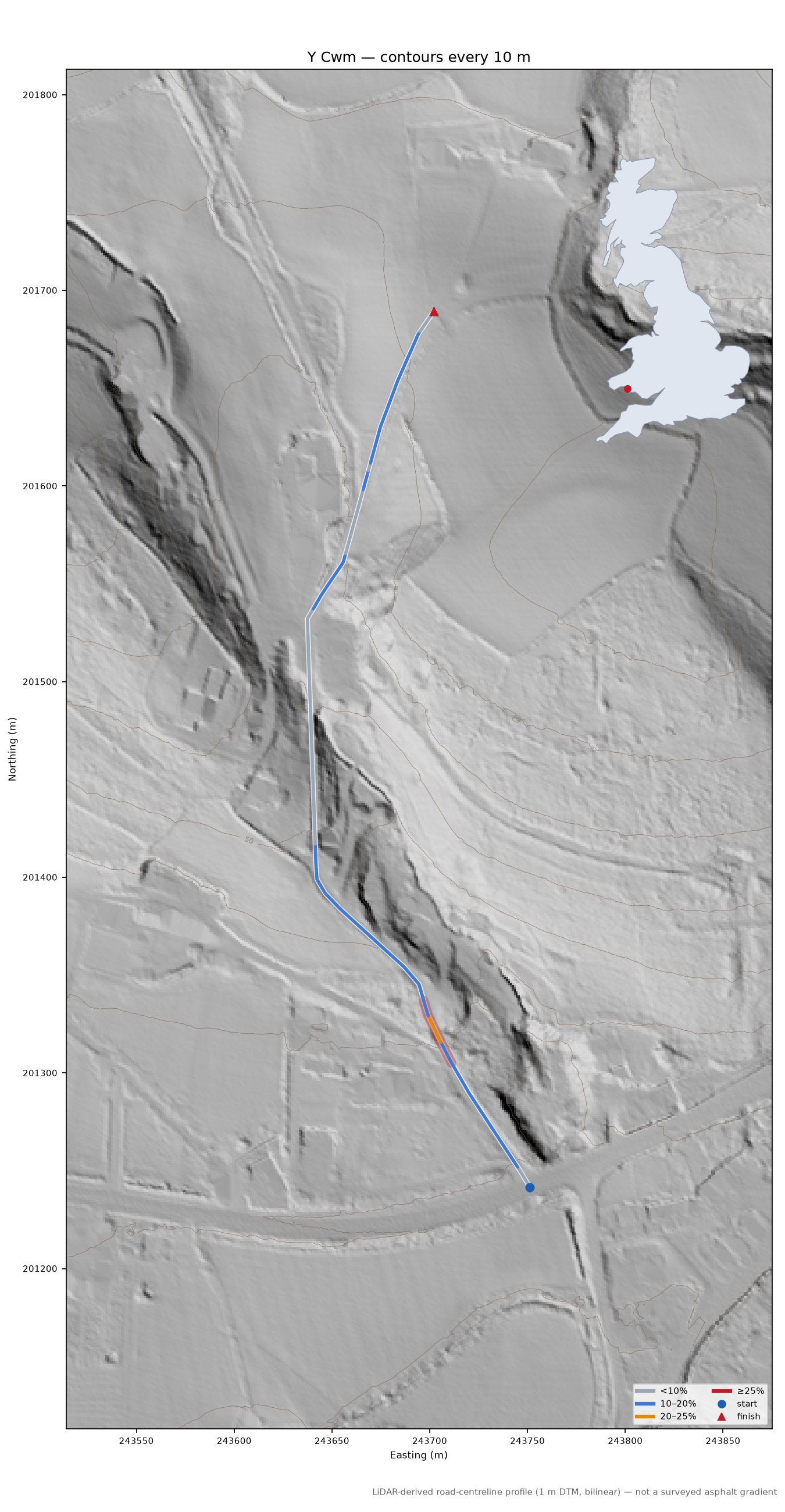 Y Cwm LiDAR hillshade map with contours