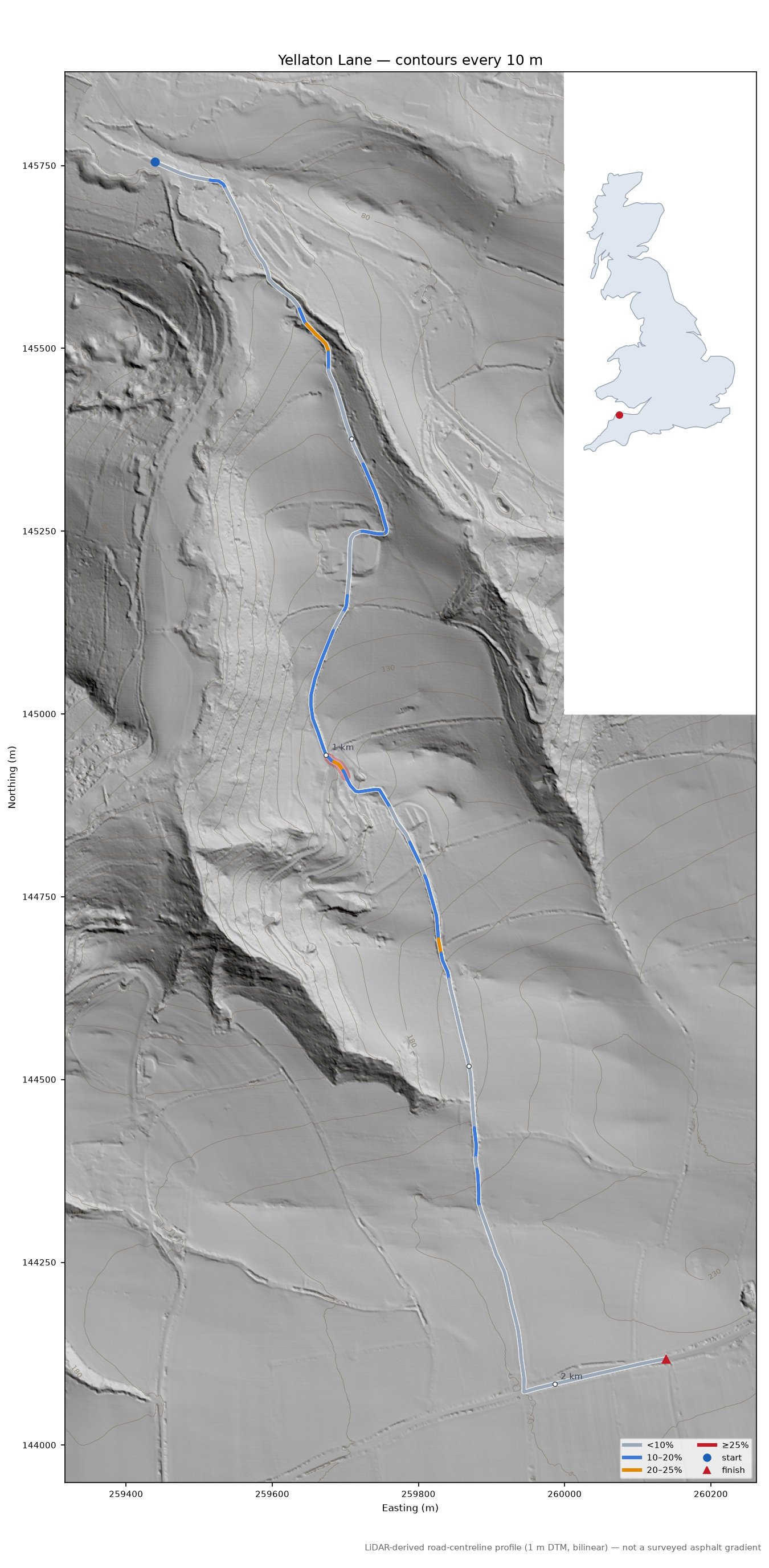 Yellaton Lane LiDAR hillshade map with contours