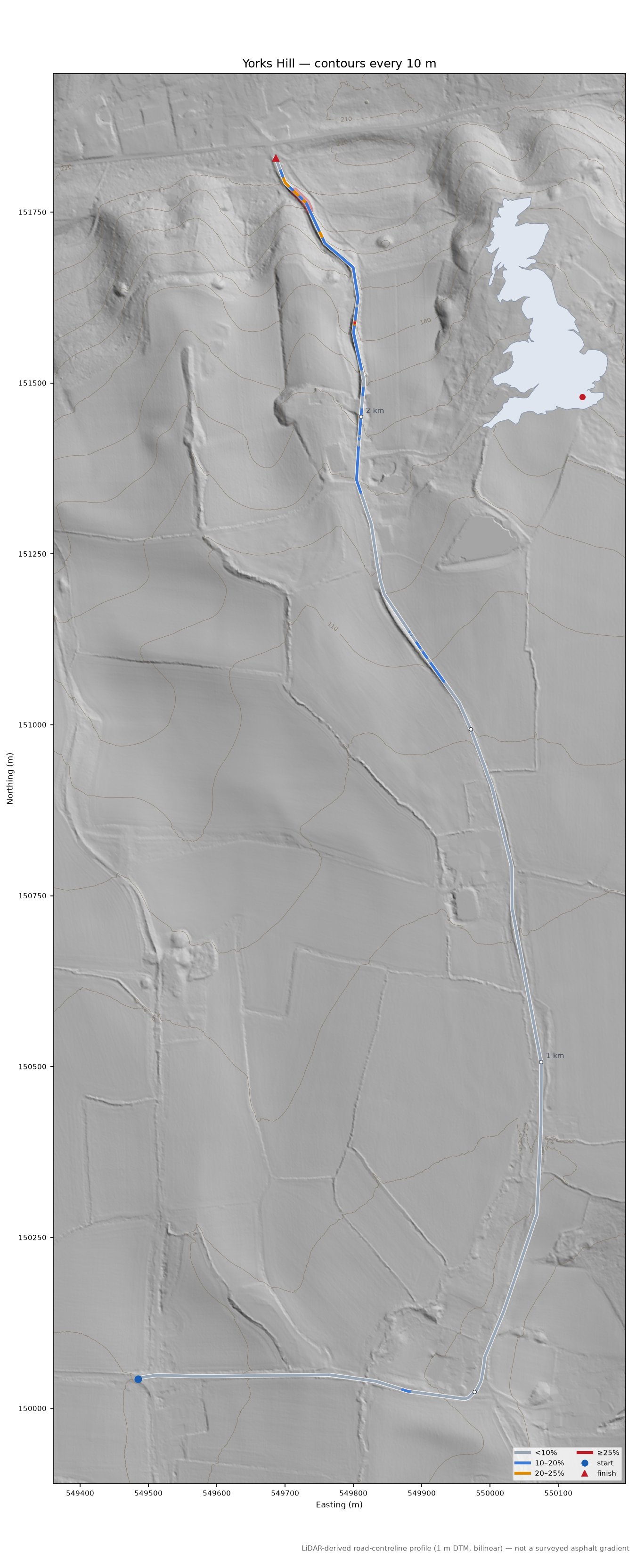 Yorks Hill LiDAR hillshade map with contours