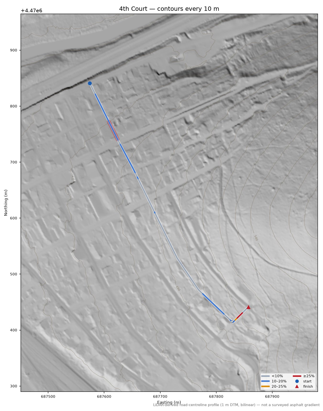 4th Court LiDAR hillshade map with contours
