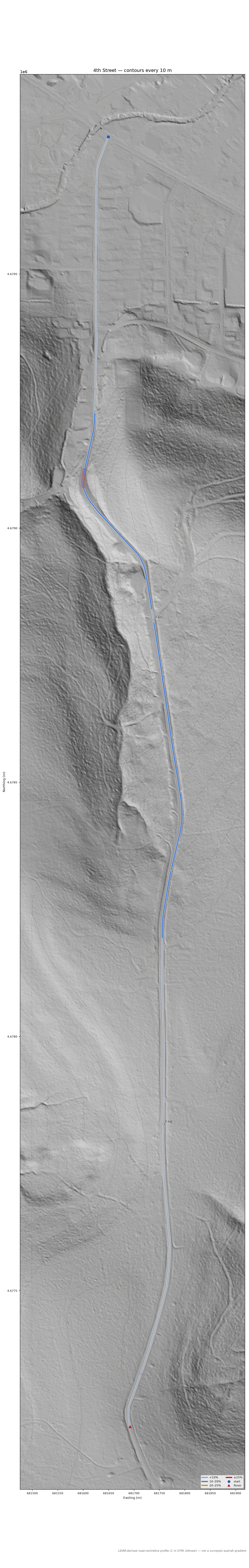 4th Street LiDAR hillshade map with contours