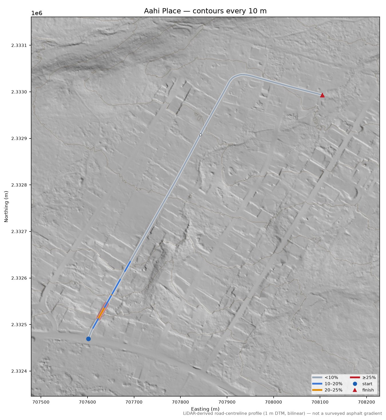Aahi Place LiDAR hillshade map with contours