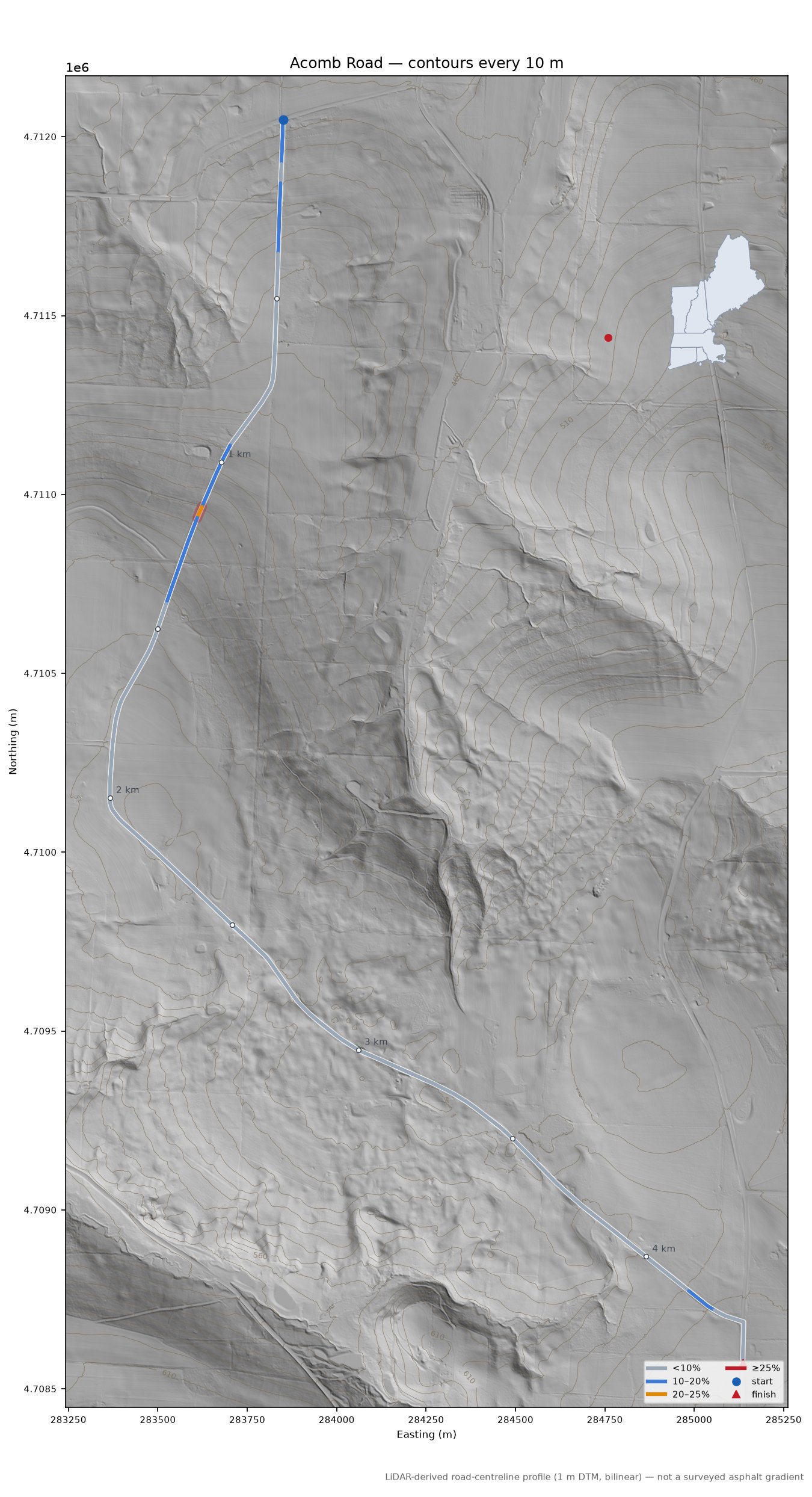 Acomb Road LiDAR hillshade map with contours