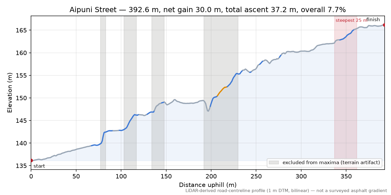 Aipuni Street elevation profile
