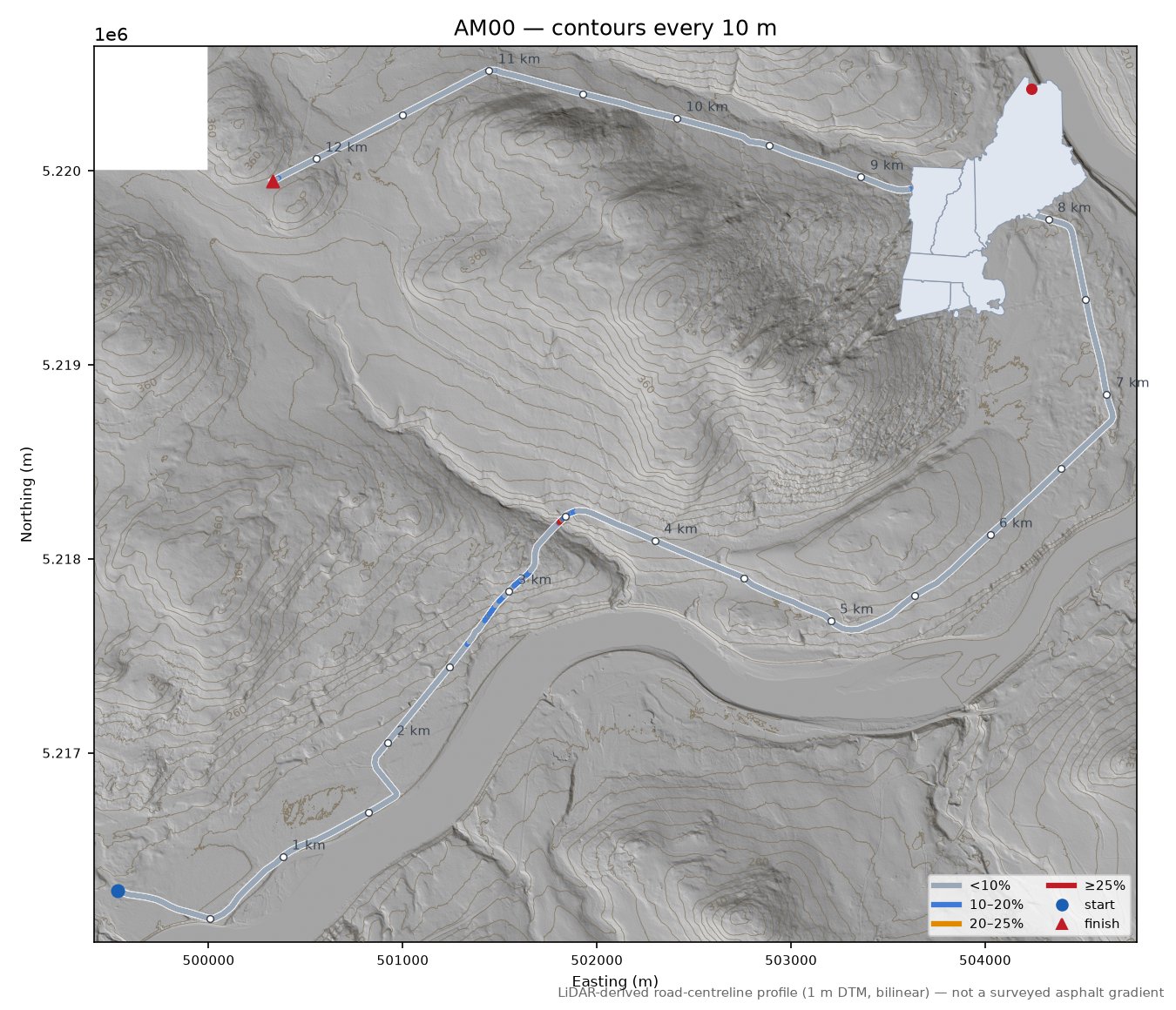 AM00 LiDAR hillshade map with contours