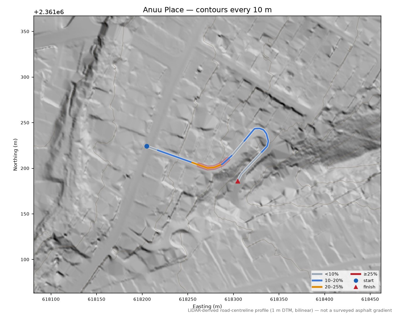 Anuu Place LiDAR hillshade map with contours
