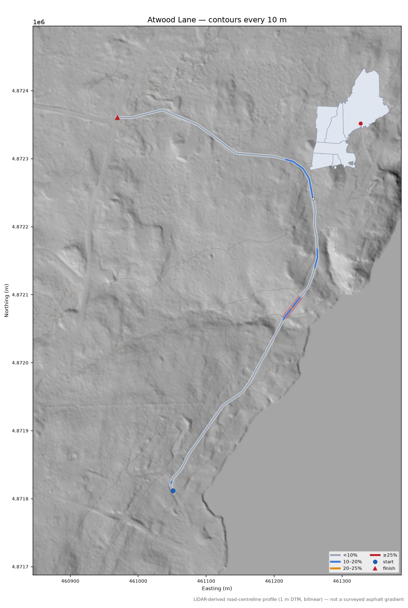 Atwood Lane LiDAR hillshade map with contours