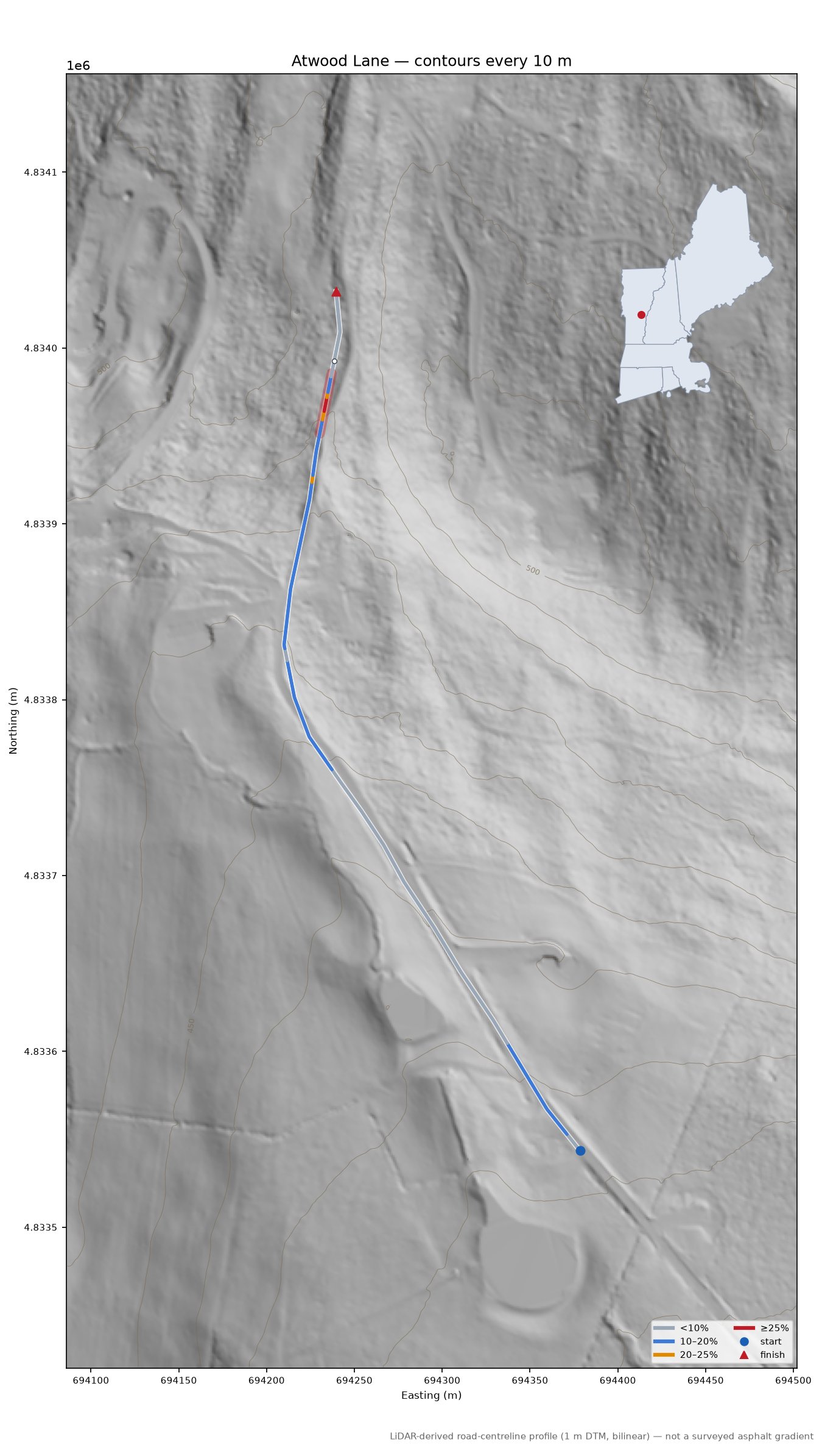 Atwood Lane LiDAR hillshade map with contours