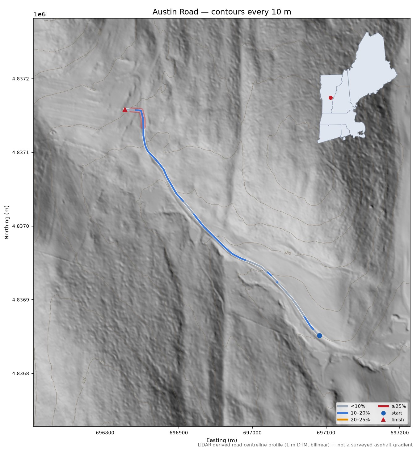 Austin Road LiDAR hillshade map with contours