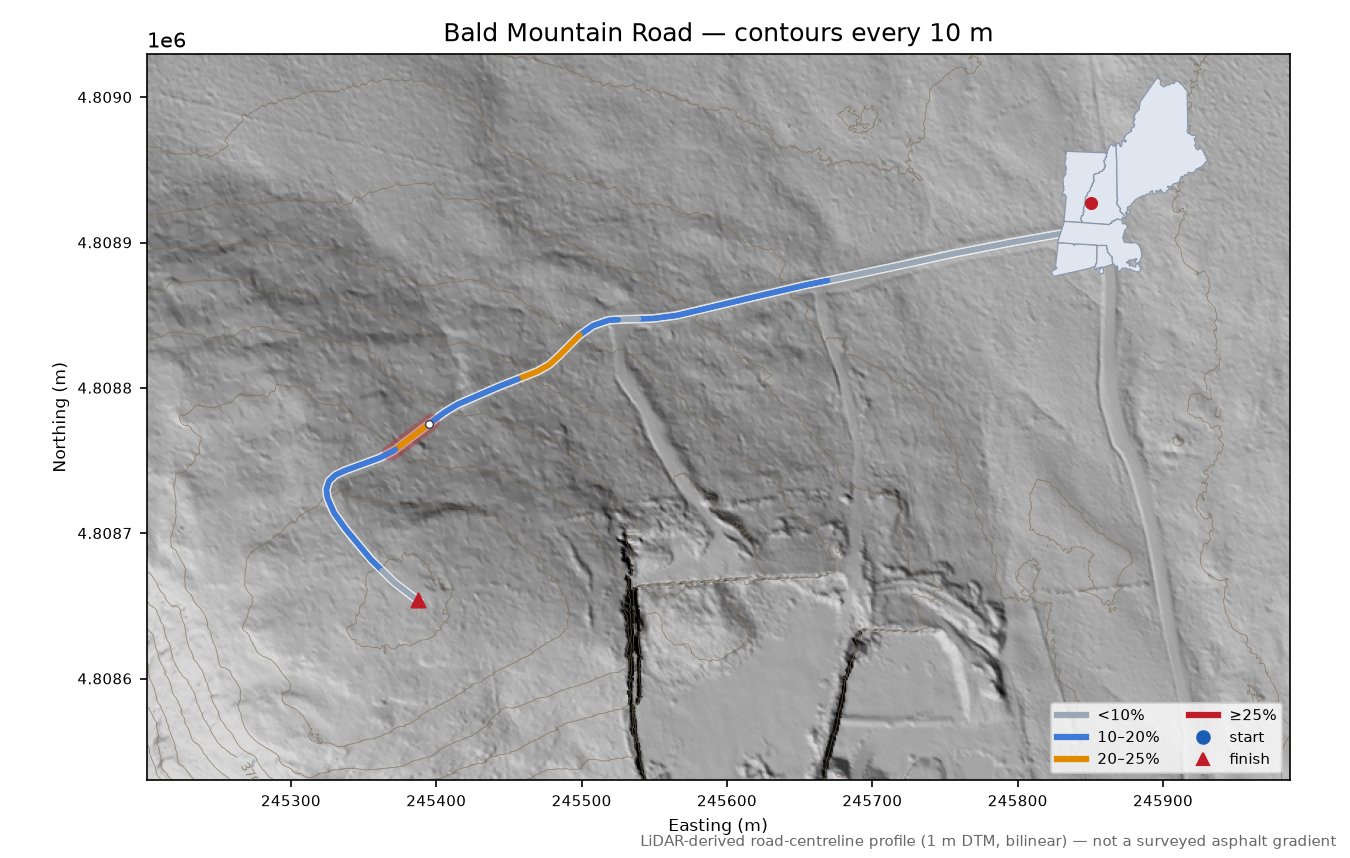 Bald Mountain Road LiDAR hillshade map with contours