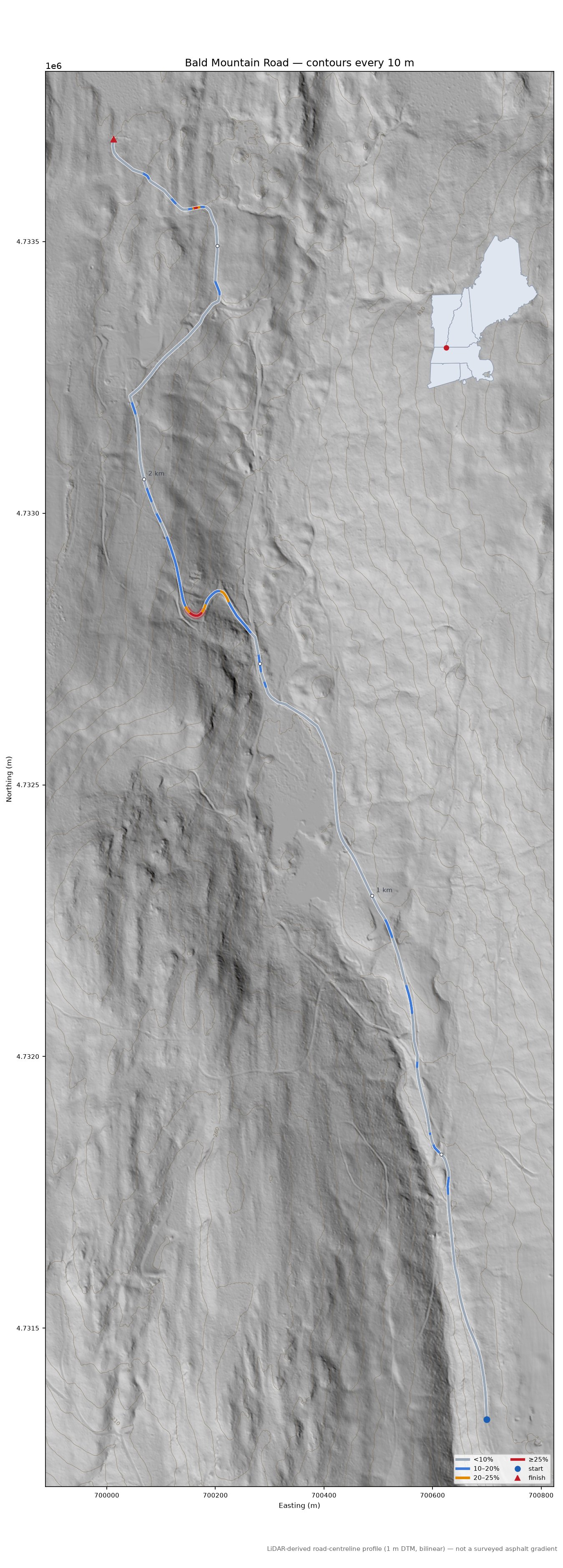 Bald Mountain Road LiDAR hillshade map with contours