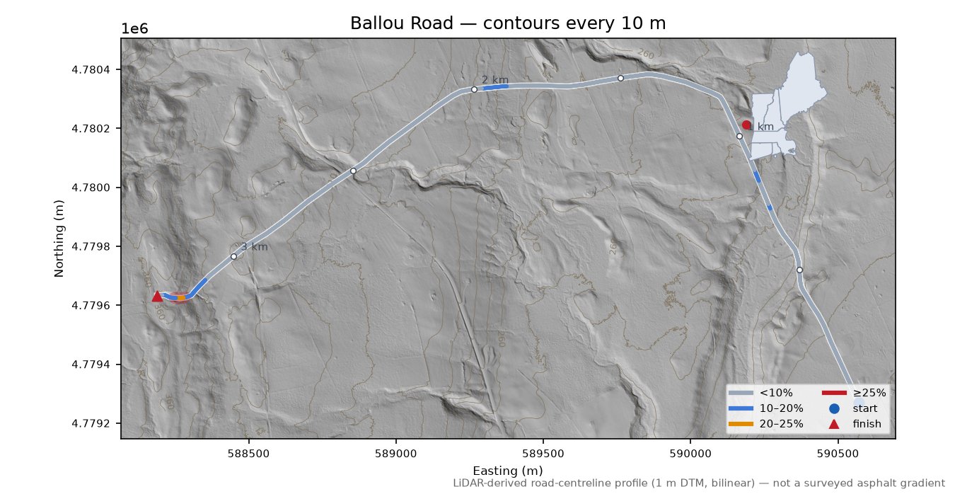 Ballou Road LiDAR hillshade map with contours