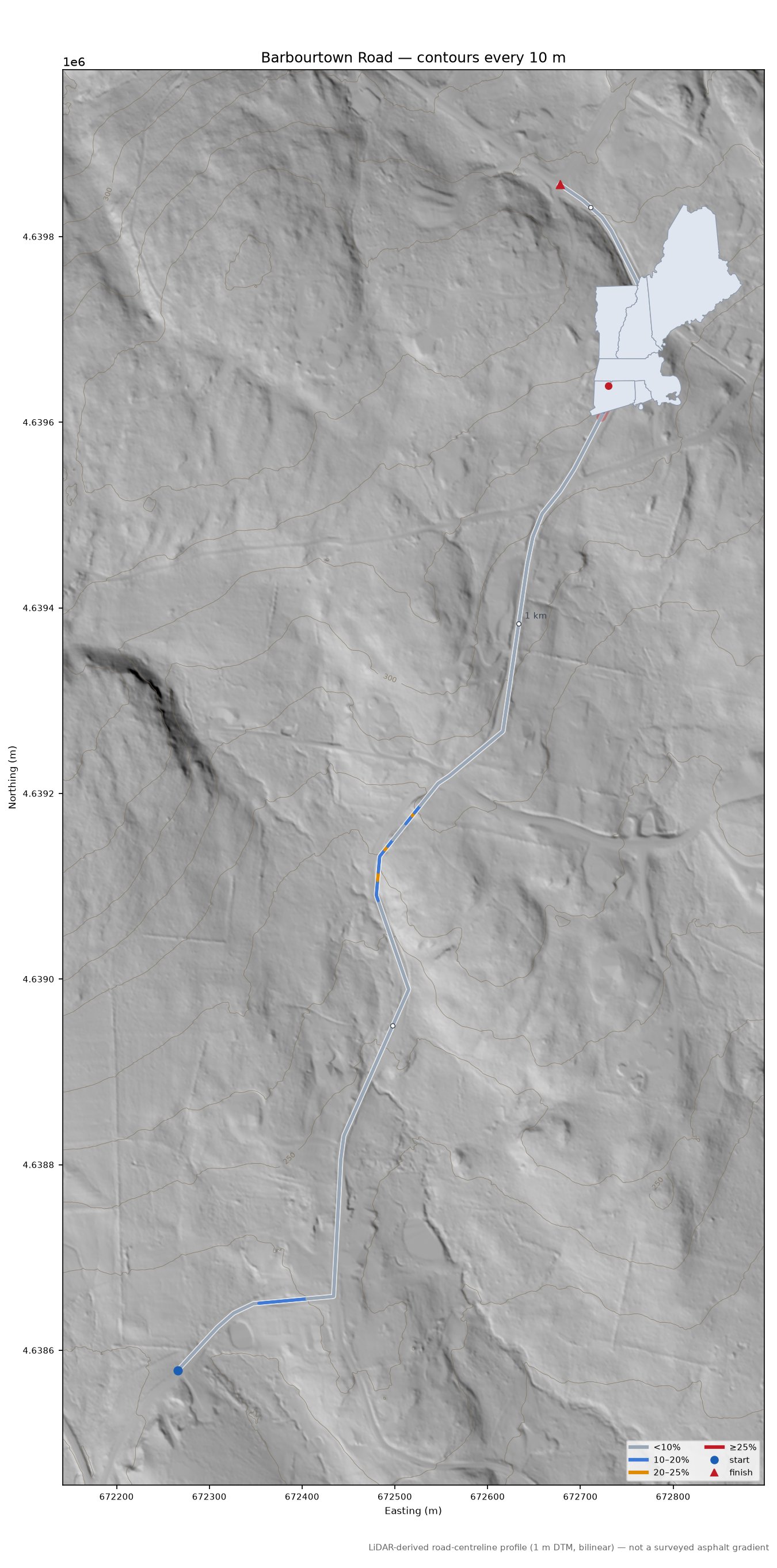 Barbourtown Road LiDAR hillshade map with contours